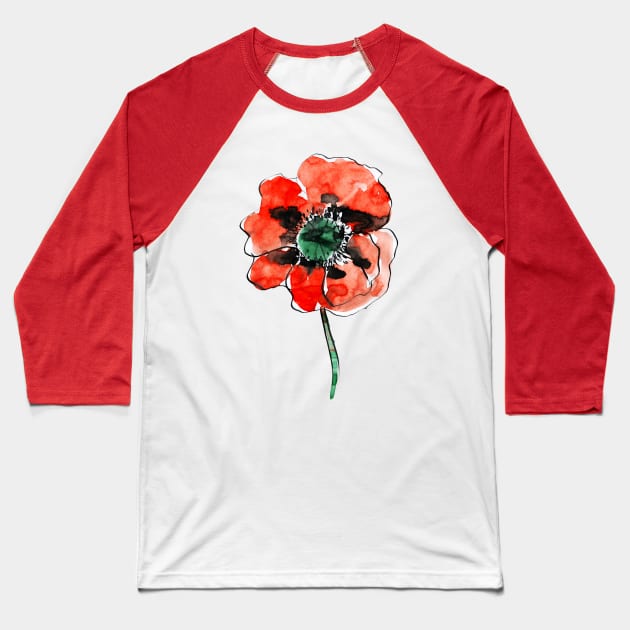 Poppy flower Baseball T-Shirt by Elsiebat